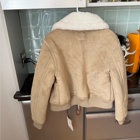 Zara Sherpa Suede Bomber/Aviator Jacket - Picture 2 of 8